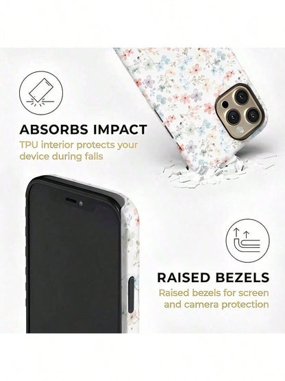 Pink Blue Floral Elemen Fashion Pastel Pink & Blue Floral Pattern 2-In-1 Matte Finish Phone Case Compatible With IPhone 17, 16, 15, 14, 13, 12, 11, PRO MAX, PLUS Spring Birthday Gift