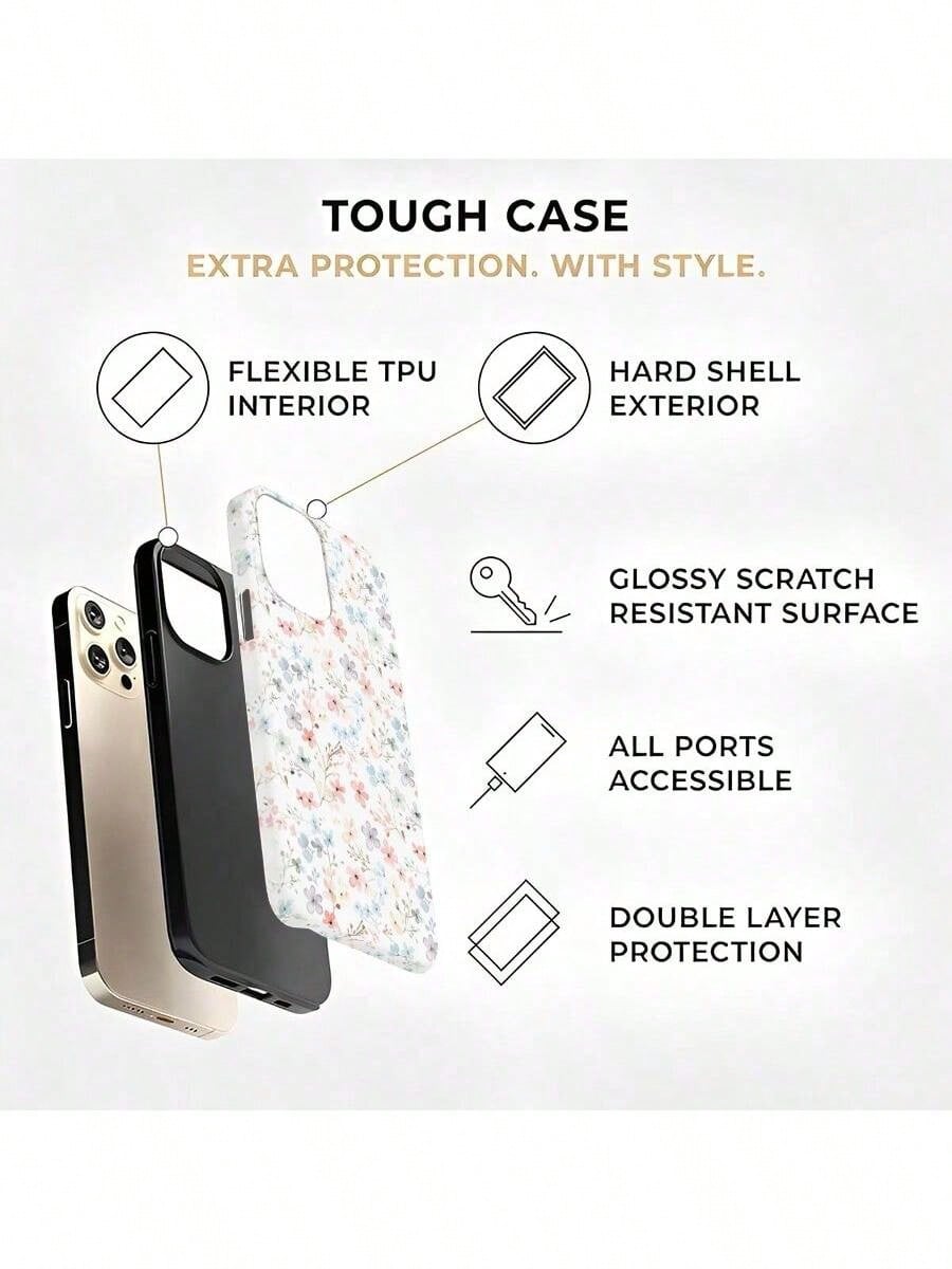 Pink Blue Floral Elemen Fashion Pastel Pink & Blue Floral Pattern 2-In-1 Matte Finish Phone Case Compatible With IPhone 17, 16, 15, 14, 13, 12, 11, PRO MAX, PLUS Spring Birthday Gift