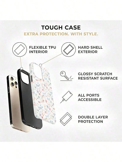Pink Blue Floral Elemen Fashion Pastel Pink & Blue Floral Pattern 2-In-1 Matte Finish Phone Case Compatible With IPhone 17, 16, 15, 14, 13, 12, 11, PRO MAX, PLUS Spring Birthday Gift