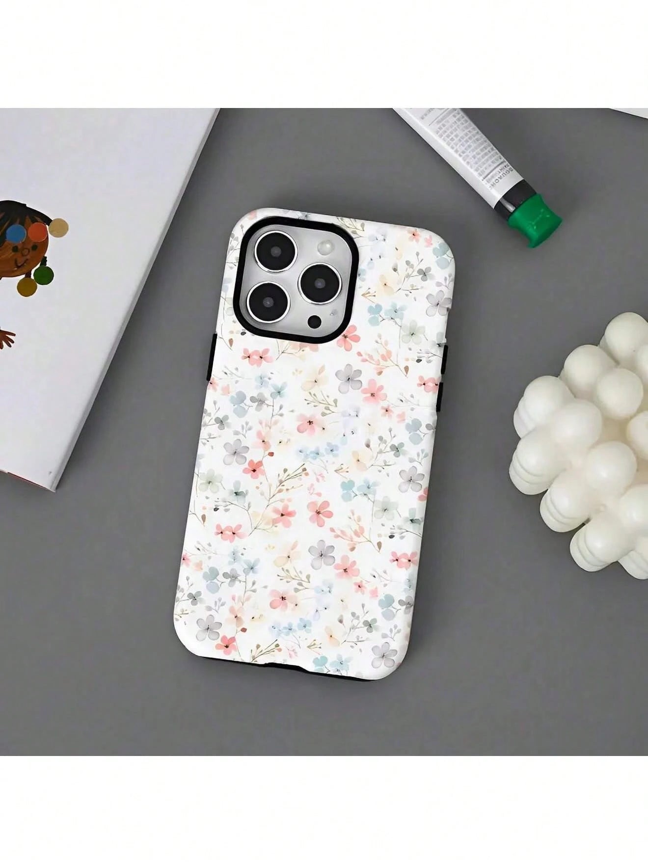 Pink Blue Floral Elemen Fashion Pastel Pink & Blue Floral Pattern 2-In-1 Matte Finish Phone Case Compatible With IPhone 17, 16, 15, 14, 13, 12, 11, PRO MAX, PLUS Spring Birthday Gift