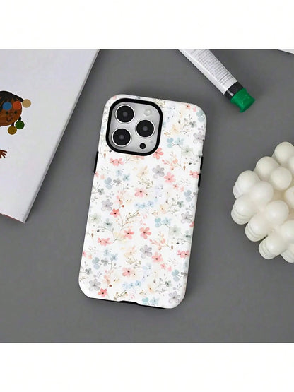 Pink Blue Floral Elemen Fashion Pastel Pink & Blue Floral Pattern 2-In-1 Matte Finish Phone Case Compatible With IPhone 17, 16, 15, 14, 13, 12, 11, PRO MAX, PLUS Spring Birthday Gift