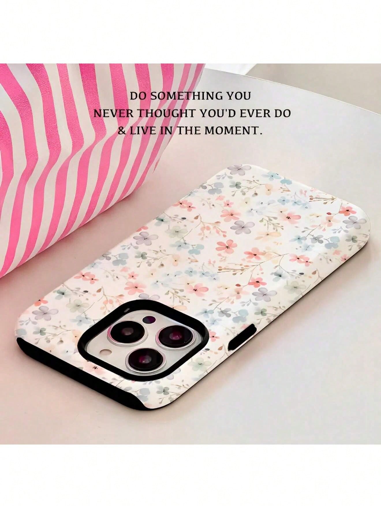Pink Blue Floral Elemen Fashion Pastel Pink & Blue Floral Pattern 2-In-1 Matte Finish Phone Case Compatible With IPhone 17, 16, 15, 14, 13, 12, 11, PRO MAX, PLUS Spring Birthday Gift
