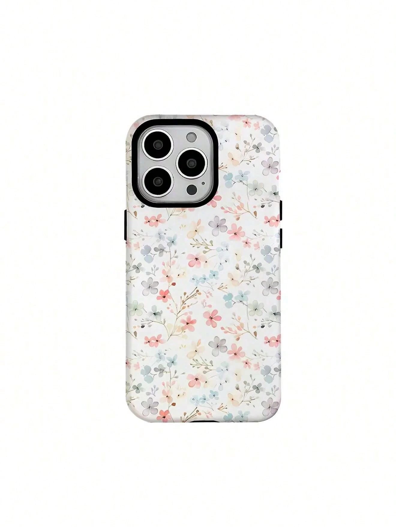 Pink Blue Floral Elemen Fashion Pastel Pink & Blue Floral Pattern 2-In-1 Matte Finish Phone Case Compatible With IPhone 17, 16, 15, 14, 13, 12, 11, PRO MAX, PLUS Spring Birthday Gift