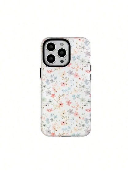 Pink Blue Floral Elemen Fashion Pastel Pink & Blue Floral Pattern 2-In-1 Matte Finish Phone Case Compatible With IPhone 17, 16, 15, 14, 13, 12, 11, PRO MAX, PLUS Spring Birthday Gift