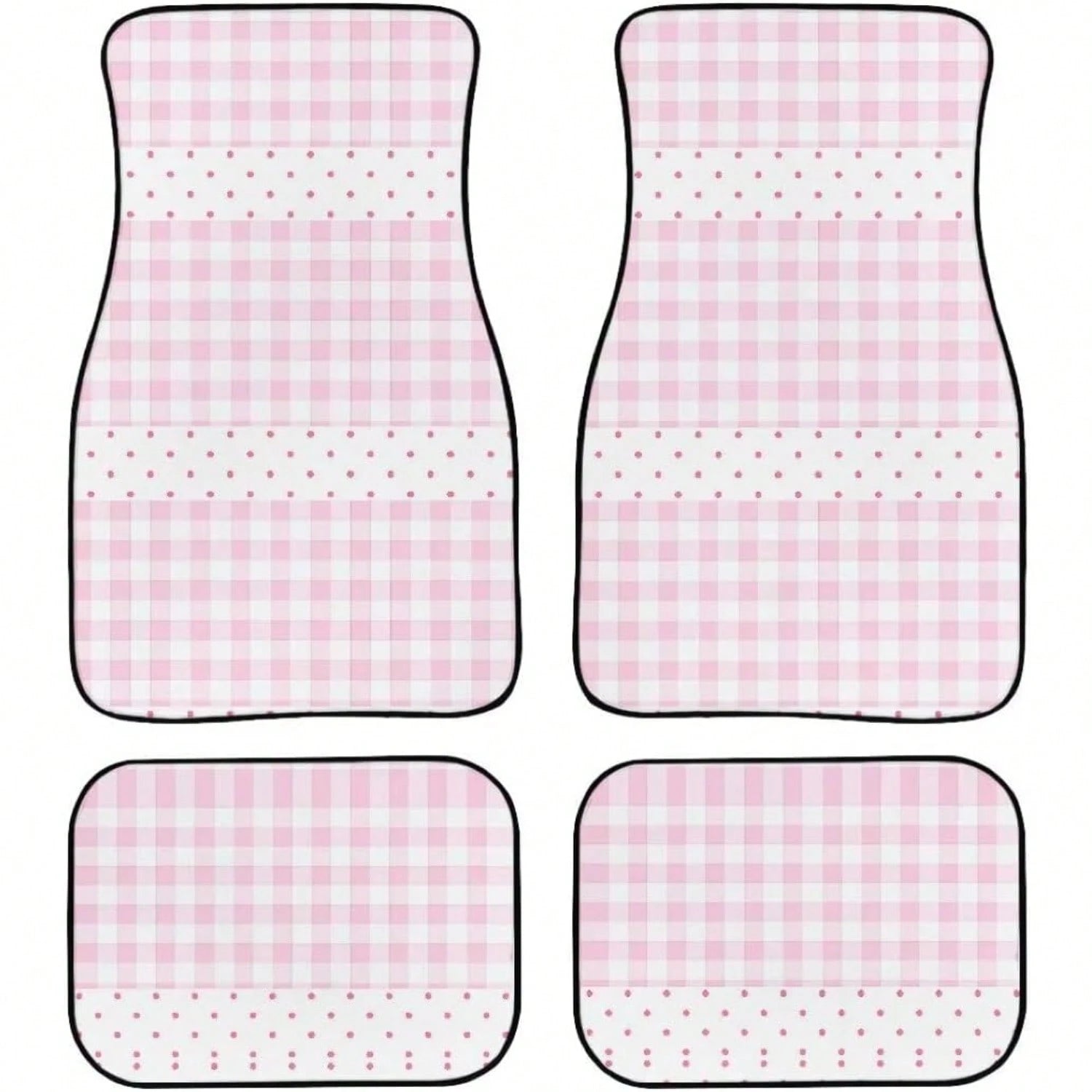 Pink Checkered Polka Dot Car Floor Mat 4-Piece Set- Cute Checkered Pattern Car Carpet Mats, Universal Car Accessories, Suitable For Trucks, Sedans, SUVs (Pink Checkered Version)