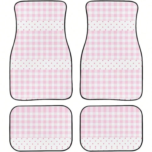 Pink Checkered Polka Dot Car Floor Mat 4-Piece Set- Cute Checkered Pattern Car Carpet Mats, Universal Car Accessories, Suitable For Trucks, Sedans, SUVs (Pink Checkered Version)