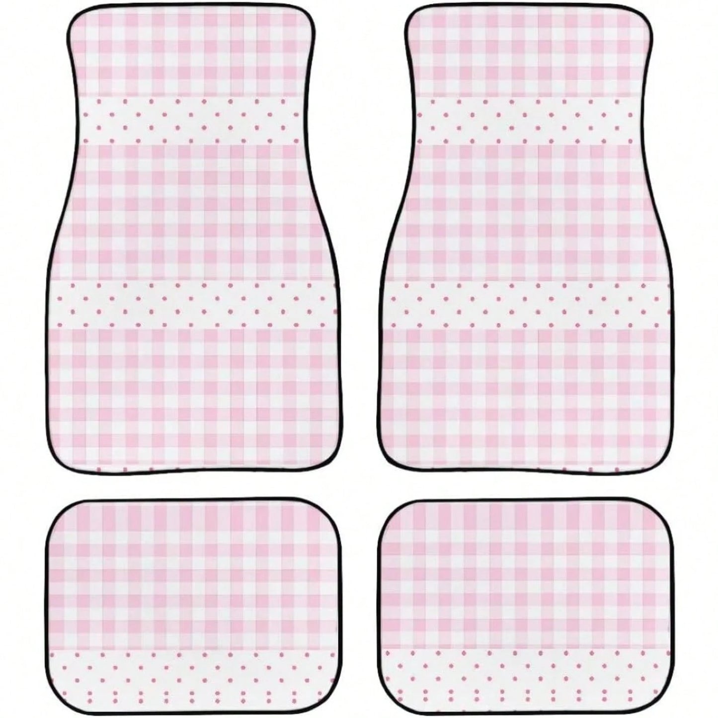 Pink Checkered Polka Dot Car Floor Mat 4-Piece Set- Cute Checkered Pattern Car Carpet Mats, Universal Car Accessories, Suitable For Trucks, Sedans, SUVs (Pink Checkered Version)