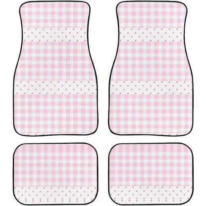 Pink Checkered Polka Dot Car Floor Mat 4-Piece Set- Cute Checkered Pattern Car Carpet Mats, Universal Car Accessories, Suitable For Trucks, Sedans, SUVs (Pink Checkered Version)
