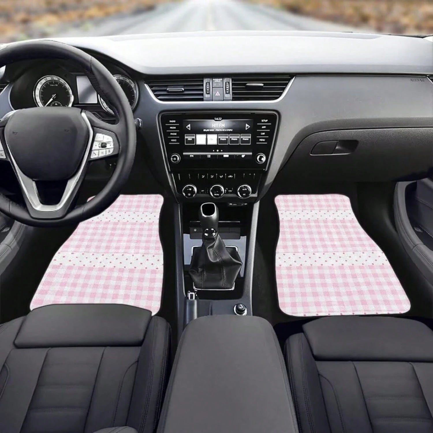 Pink Checkered Polka Dot Car Floor Mat 4-Piece Set- Cute Checkered Pattern Car Carpet Mats, Universal Car Accessories, Suitable For Trucks, Sedans, SUVs (Pink Checkered Version)