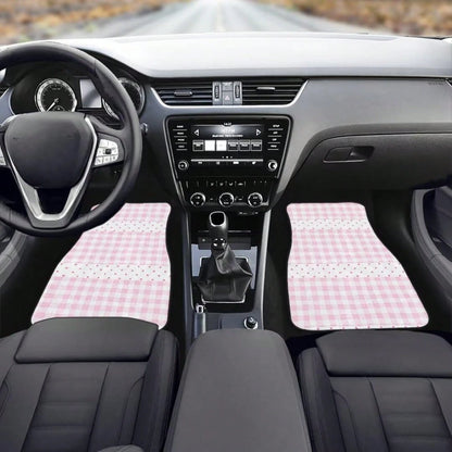 Pink Checkered Polka Dot Car Floor Mat 4-Piece Set- Cute Checkered Pattern Car Carpet Mats, Universal Car Accessories, Suitable For Trucks, Sedans, SUVs (Pink Checkered Version)