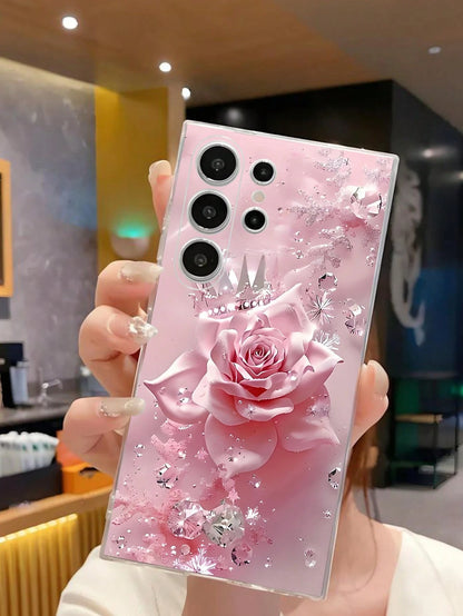 Pink Floral Elements Fashion 1pc Floral Butterfly Transparent Soft Phone Case, Compatible With IPhone 17 Series, Compatible With Honor, Compatible With Redmi, Compatible With Galaxy A04e/12/A13/A14/A3