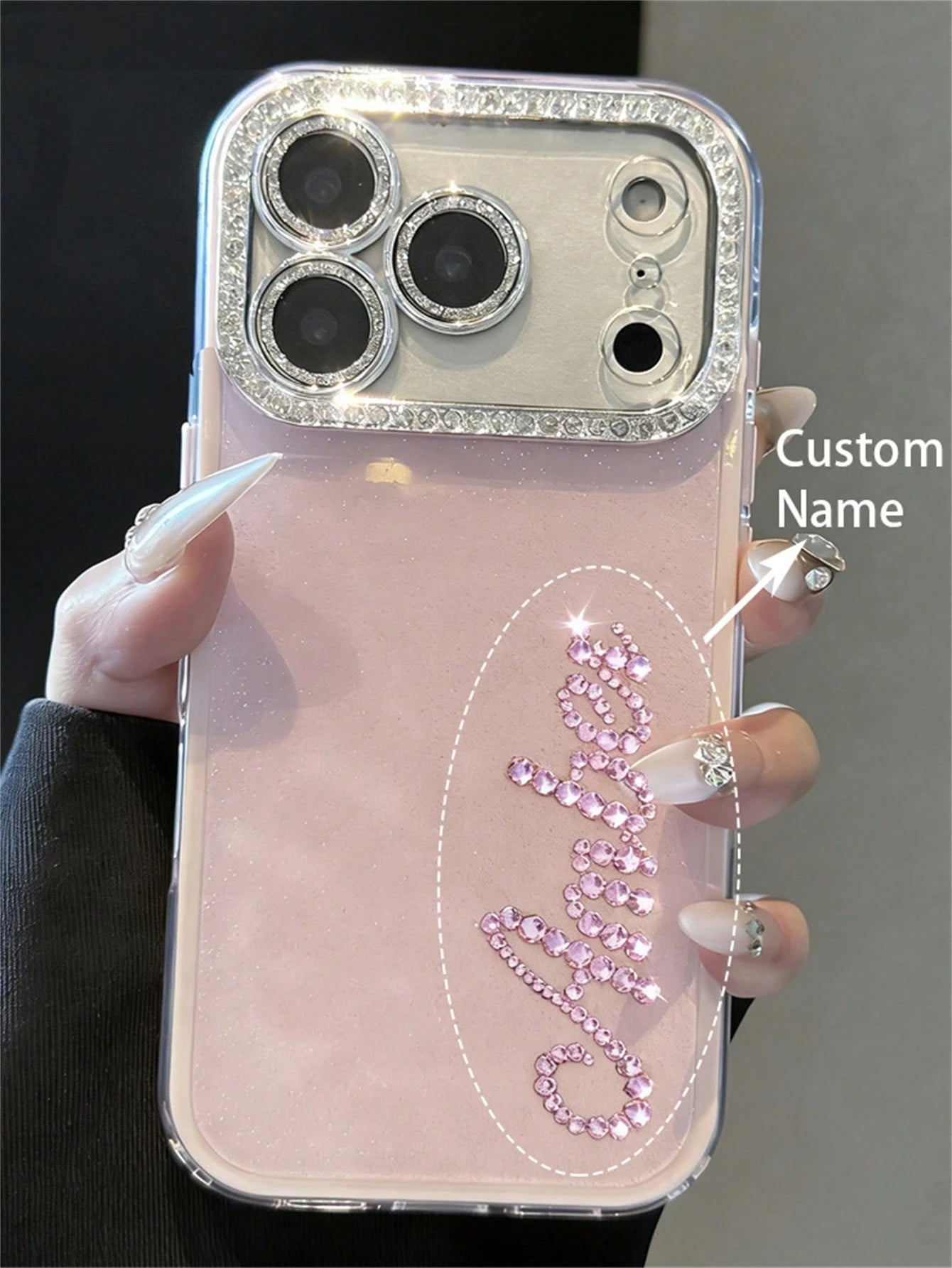 Pink Sparkly Rhinestone Glitter Personalized Letters Name Pattern Phone Case Compatible With 17 Pro Max 17 16 15 14 13 12 Pro Max 14 15 16 Plus Shockproof Protective Cover Aesthetic Mom Birthday Gift
