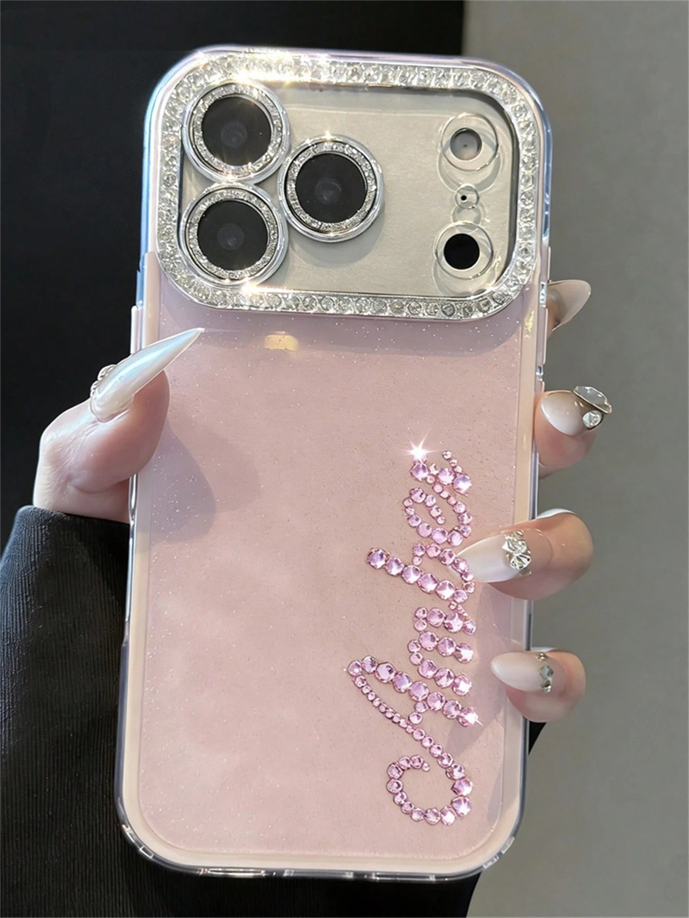 Pink Sparkly Rhinestone Glitter Personalized Letters Name Pattern Phone Case Compatible With 17 Pro Max 17 16 15 14 13 12 Pro Max 14 15 16 Plus Shockproof Protective Cover Aesthetic Mom Birthday Gift