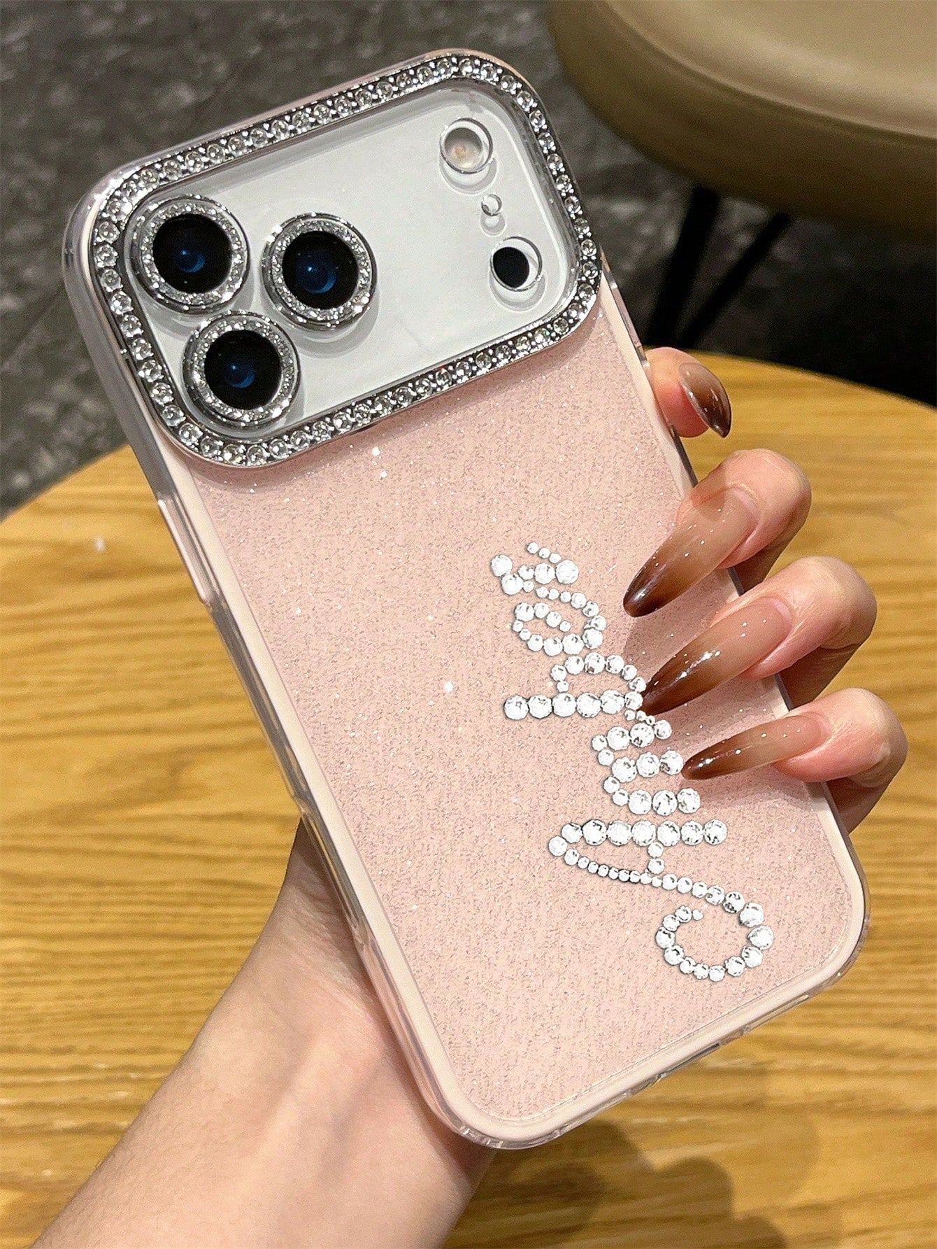 Pink Sparkly Rhinestone Glitter Personalized Letters Name Pattern Phone Case Compatible With 17 Pro Max 17 16 15 14 13 12 Pro Max 14 15 16 Plus Shockproof Protective Cover Aesthetic Mom Birthday Gift