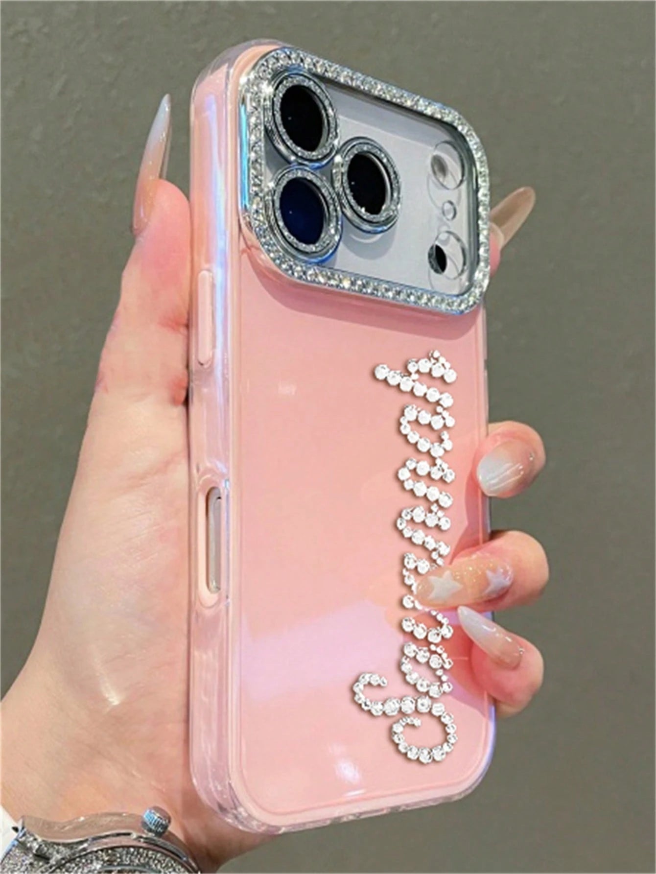 Pink Sparkly Rhinestone Glitter Personalized Letters Name Pattern Phone Case Compatible With 17 Pro Max 17 16 15 14 13 12 Pro Max 14 15 16 Plus Shockproof Protective Cover Aesthetic Mom Birthday Gift