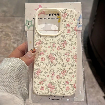 Pink White Minimalist Leather Floral Element Fashion 1pc Leather Texture Personalized Full Screen Rose Pattern Floral Branch Phone Case, Compatible With Iphone 16 Pro Max, 17/16/15/14 Plus, 13/12/11