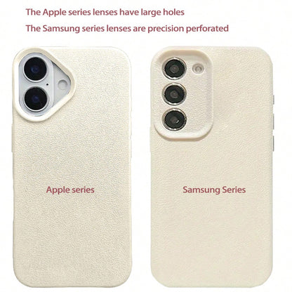 Pink White Minimalist Leather Floral Element Fashion 1pc Leather Texture Personalized Full Screen Rose Pattern Floral Branch Phone Case, Compatible With Iphone 16 Pro Max, 17/16/15/14 Plus, 13/12/11
