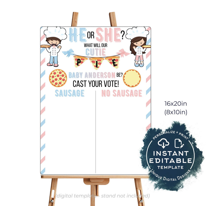 Pizza Gender Reveal Cast your Vote Sign, Editable Italian Baby Reveal, He or She Pizza Party, What will Baby Be Custom Printable diy INSTANT