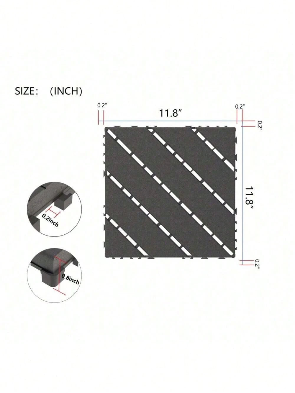 Plastic Interlocking Deck Tiles,44 Pack Patio Deck Tiles,12"X12" Square Waterproof Outdoor All Weather Use, Patio Decking Tiles For Poolside Balcony Backyard, Grey