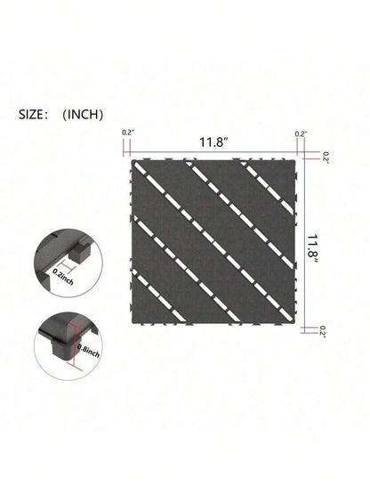 Plastic Interlocking Deck Tiles,44 Pack Patio Deck Tiles,12"X12" Square Waterproof Outdoor All Weather Use, Patio Decking Tiles For Poolside Balcony Backyard, Grey