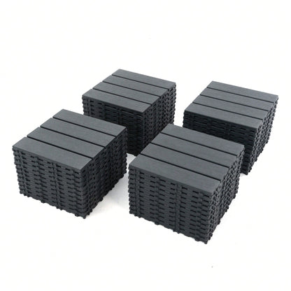 Plastic Interlocking Deck Tiles, 12"X12" Square Waterproof Patio Tiles For Outdoor Use, All-Weather Flooring For Poolside, Balcony, Backyard, Easy To Install(Grey/Brown)