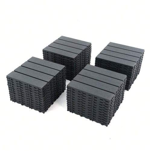 Plastic Interlocking Deck Tiles, 12"X12" Square Waterproof Patio Tiles For Outdoor Use, All-Weather Flooring For Poolside, Balcony, Backyard, Easy To Install(Grey/Brown)