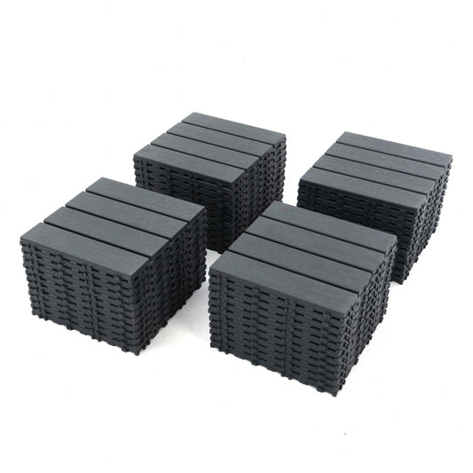 Plastic Interlocking Deck Tiles, 12"X12" Square Waterproof Patio Tiles For Outdoor Use, All-Weather Flooring For Poolside, Balcony, Backyard, Easy To Install(Grey/Brown)