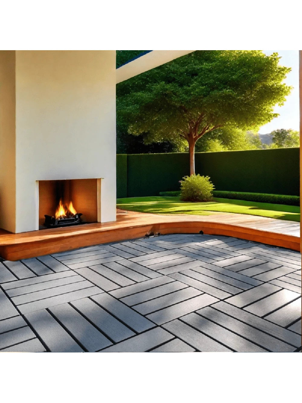 Plastic Interlocking Deck Tiles, 12"X12" Square Waterproof Patio Tiles For Outdoor Use, All-Weather Flooring For Poolside, Balcony, Backyard, Easy To Install(Grey/Brown)