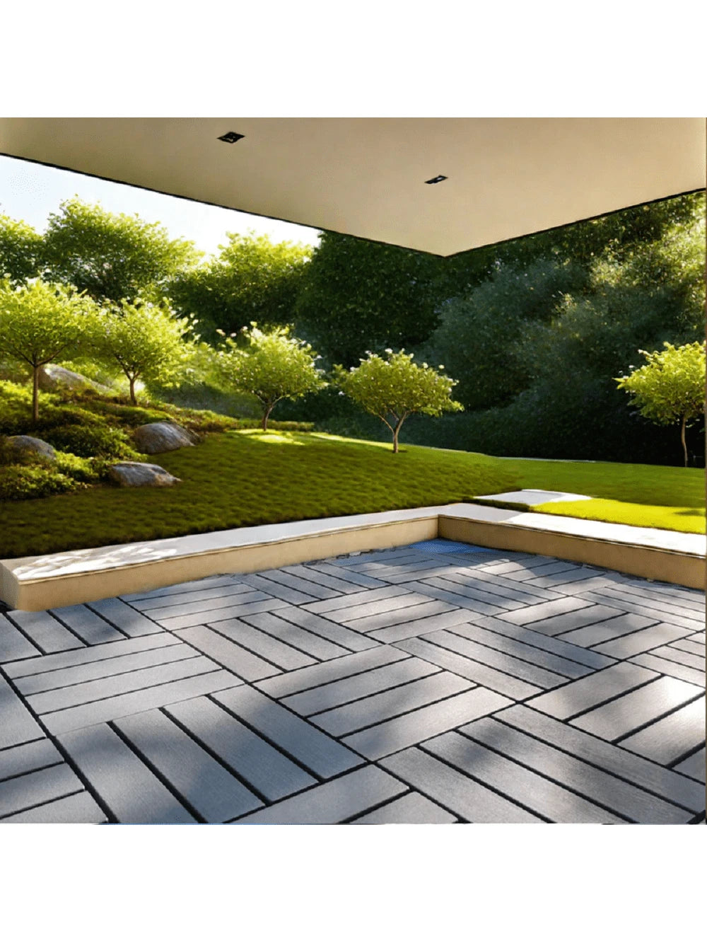 Plastic Interlocking Deck Tiles, 12"X12" Square Waterproof Patio Tiles For Outdoor Use, All-Weather Flooring For Poolside, Balcony, Backyard, Easy To Install(Grey/Brown)