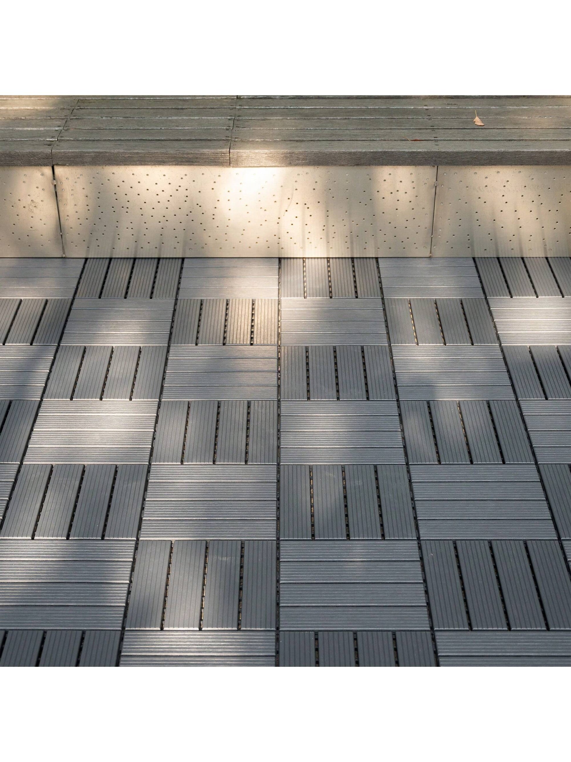Plastic Interlocking Deck Tiles, 12"X12" Square Waterproof Patio Tiles For Outdoor Use, All-Weather Flooring For Poolside, Balcony, Backyard, Easy To Install(Grey/Brown)