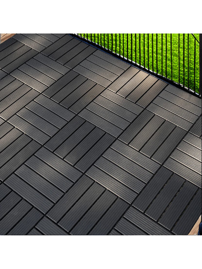 Plastic Interlocking Deck Tiles, 12"X12" Square Waterproof Patio Tiles For Outdoor Use, All-Weather Flooring For Poolside, Balcony, Backyard, Easy To Install(Grey/Brown)