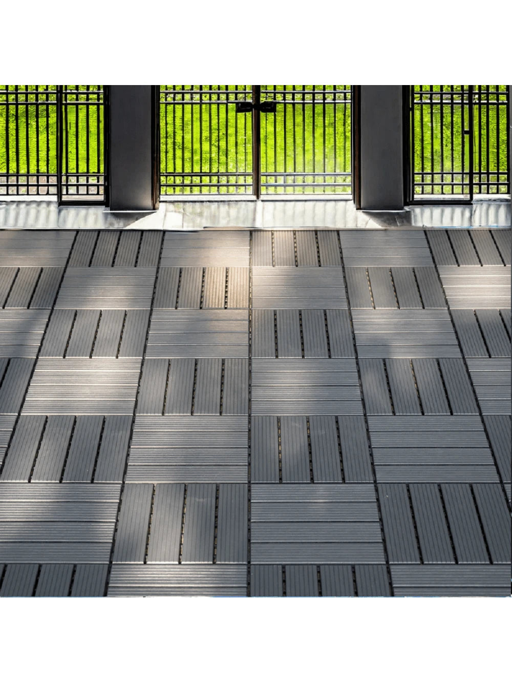 Plastic Interlocking Deck Tiles, 12"X12" Square Waterproof Patio Tiles For Outdoor Use, All-Weather Flooring For Poolside, Balcony, Backyard, Easy To Install(Grey/Brown)