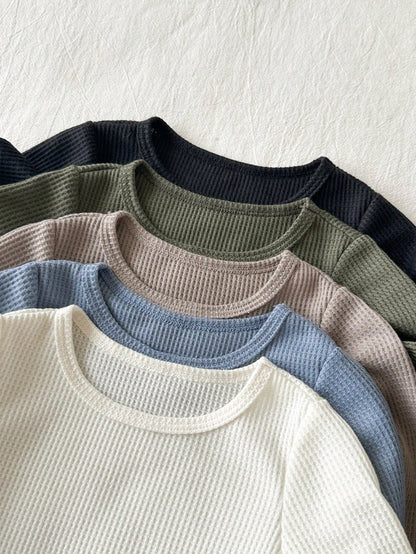 Playful Pals 10pcs/Set Baby Boys Solid Color Casual Top & Pants Set, Spring/Autumn Long Sleeve Outfit