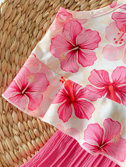 Playful Pals 2pcs Baby Girl Toddler/Newborn 0-3Y Spring/Summer Dopamine Cute Casual Pink Hot Pink Vacation Sleeveless Top + Shorts Set Infant Outfit Party Beach