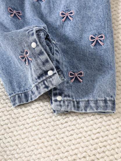 Playful Pals 2pcs Baby Girls' Cute Strawberry Embroidered Bib Pants Soft Cotton Blue Summer Family Matching