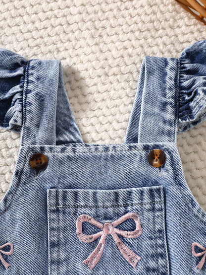 Playful Pals 2pcs Baby Girls' Cute Strawberry Embroidered Bib Pants Soft Cotton Blue Summer Family Matching