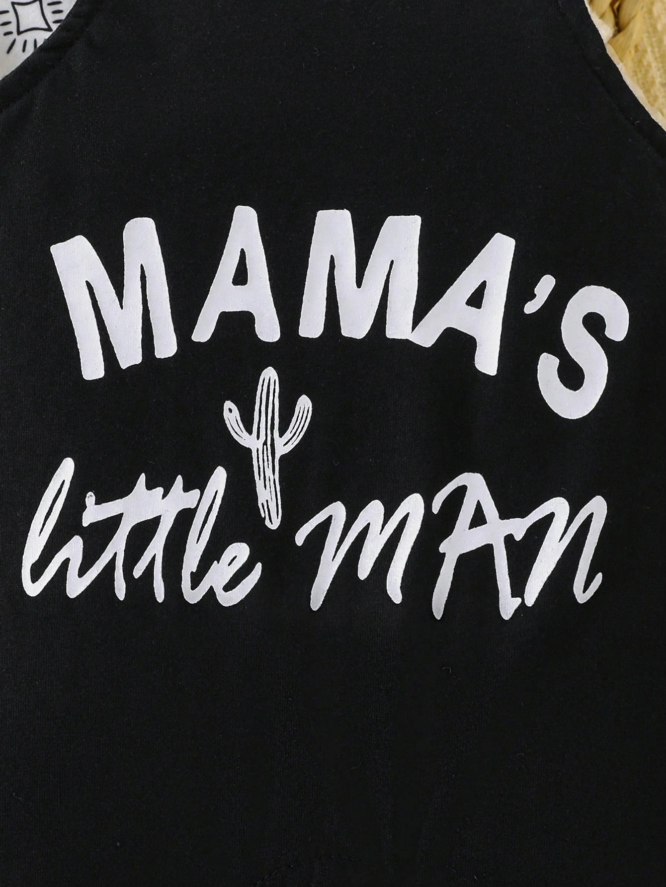 Playful Pals 2pcs/Set Baby Boy Outfit:Long Sleeve Bodysuit + Bib Pants Ox Print & Mom's Little Boy Letter Black And White Autumn Cute Matching Family Casual Wear
