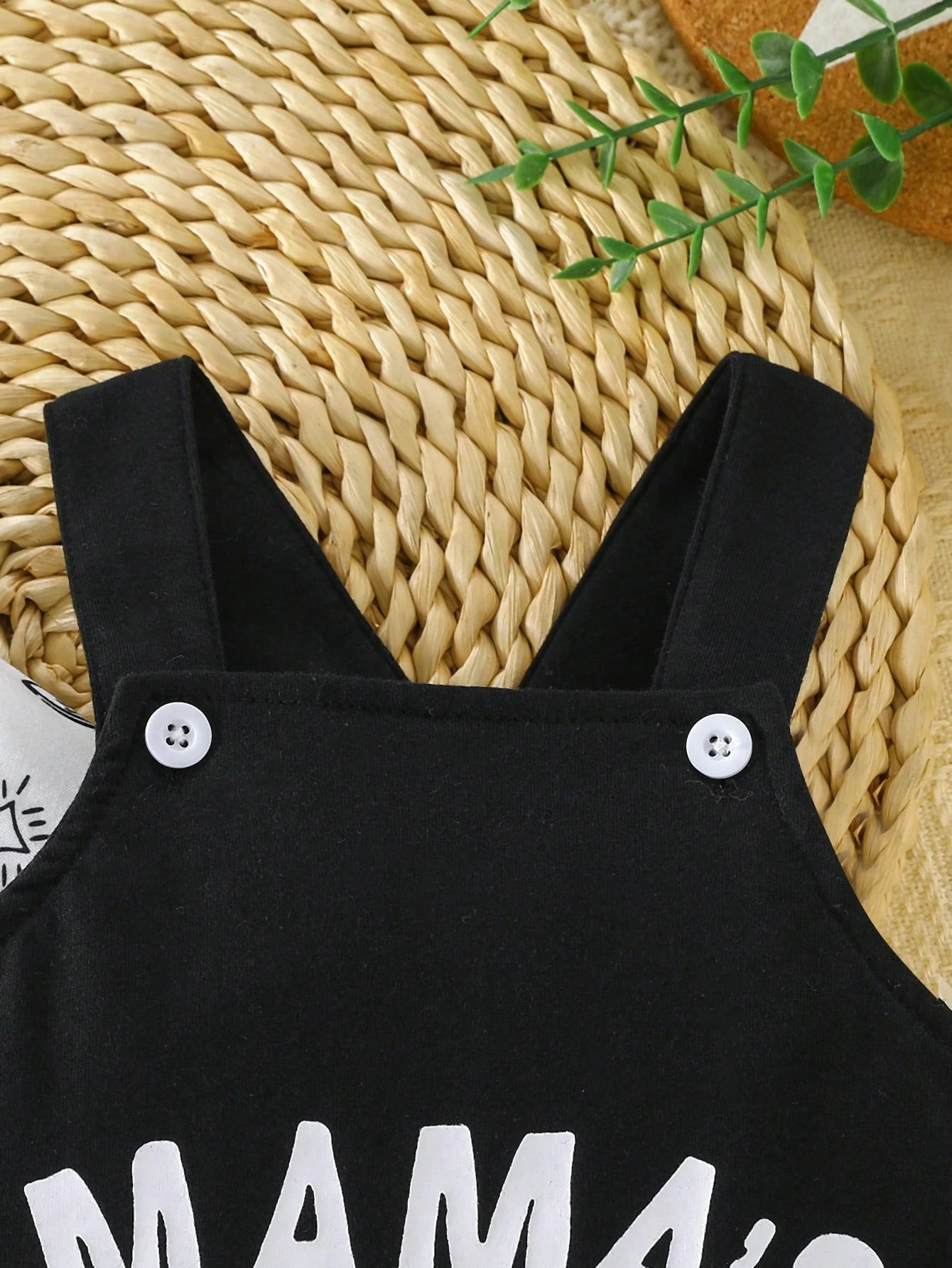 Playful Pals 2pcs/Set Baby Boy Outfit:Long Sleeve Bodysuit + Bib Pants Ox Print & Mom's Little Boy Letter Black And White Autumn Cute Matching Family Casual Wear