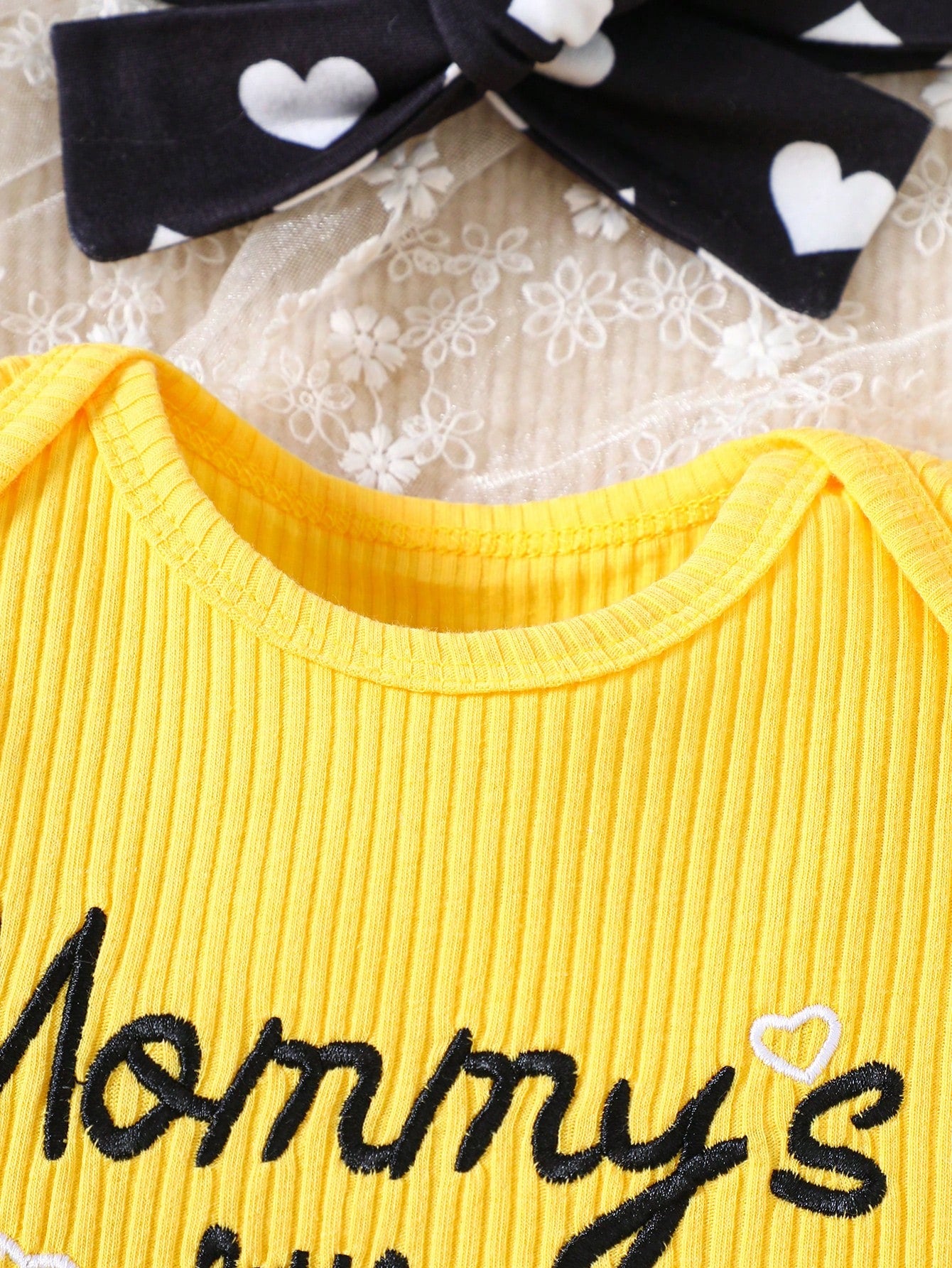 Playful Pals 3pcs/Set Toddler Kids Casual Outing Outfit, Includes Bodysuit With Embroidered Cap Sleeves, Long Pants And Headband With Bow