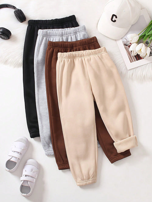 Playful Pals 4pcs Baby Girl Casual Active Cowboy Comfortable Minimalist Design Sweatpants Back-To-School House Flower Girls White Brown Grey Black Autumn