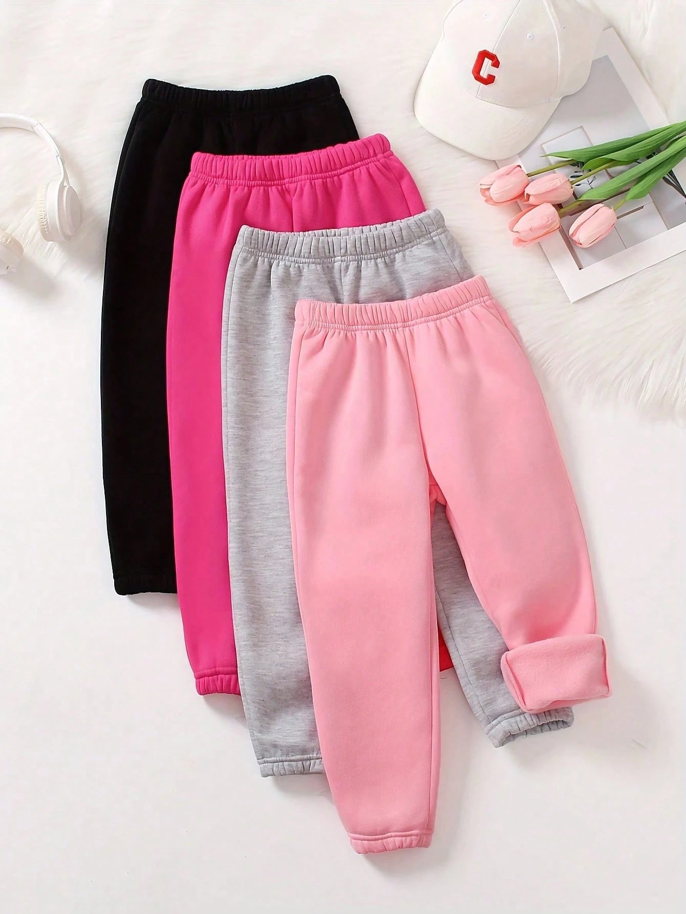 Playful Pals 4pcs Baby Girl Casual Active Cowboy Comfortable Minimalist Design Sweatpants Back-To-School House Flower Girls White Brown Grey Black Autumn