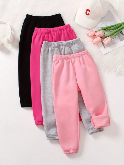 Playful Pals 4pcs Baby Girl Casual Active Cowboy Comfortable Minimalist Design Sweatpants Back-To-School House Flower Girls White Brown Grey Black Autumn