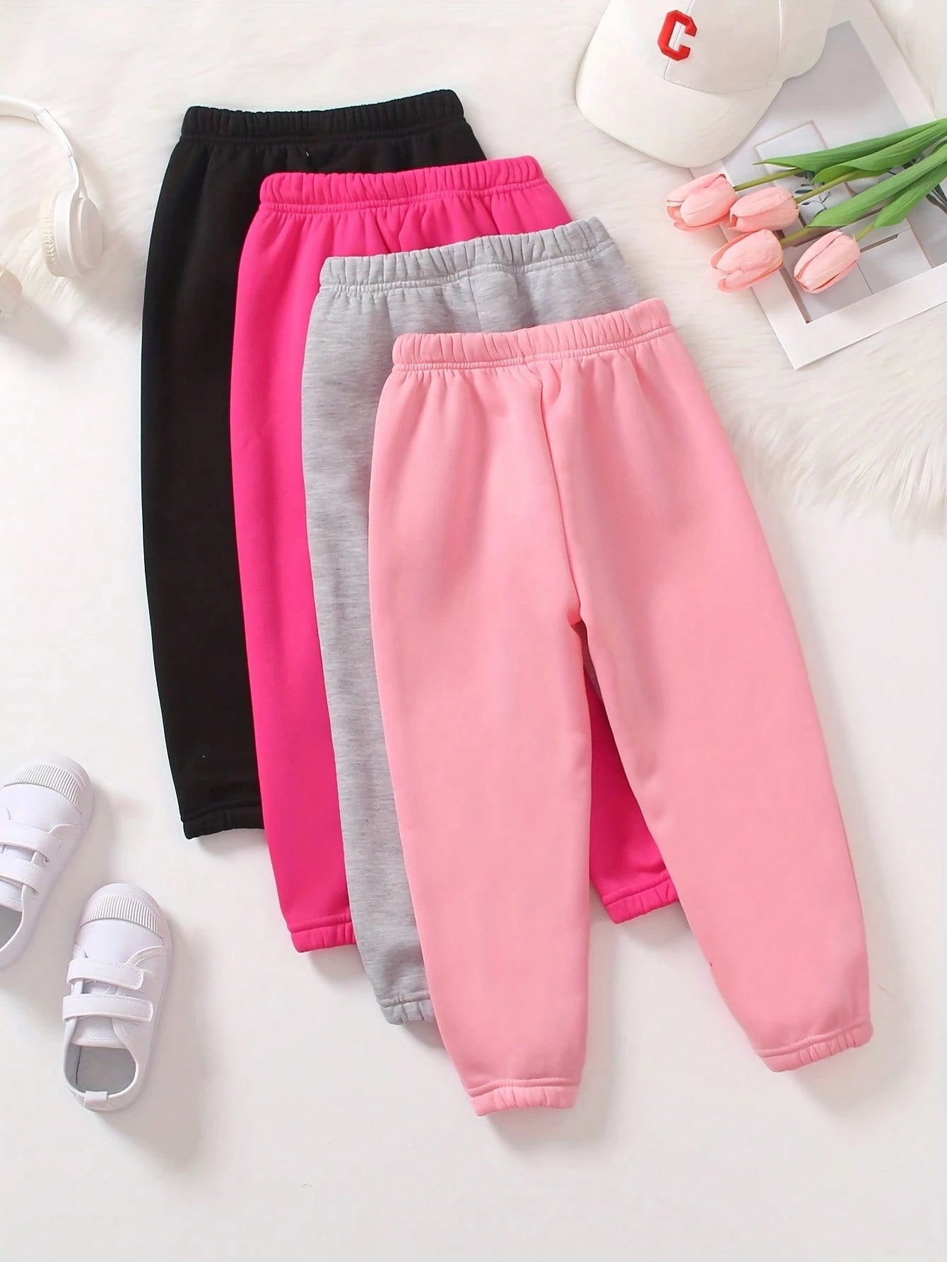Playful Pals 4pcs Baby Girl Casual Active Cowboy Comfortable Minimalist Design Sweatpants Back-To-School House Flower Girls White Brown Grey Black Autumn