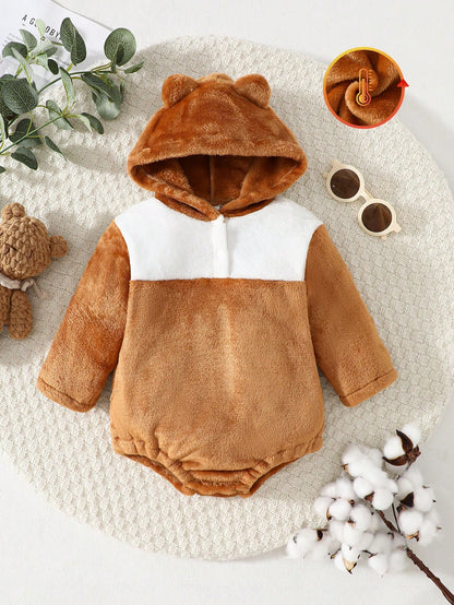 Playful Pals Baby Boys' Cute Hooded Thermal Lined Bodysuit For Winter