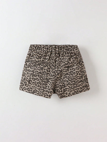 Playful Pals Baby GirlCasual Chic Leopard Print Washed Denim Skirt Shorts, Street Fashion Essential For 2025
