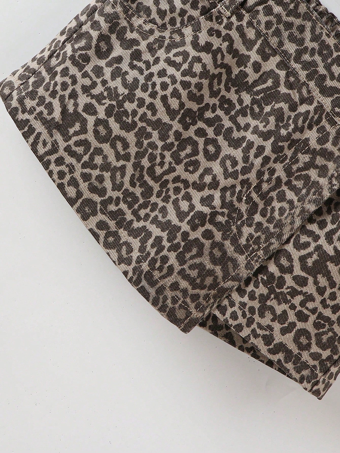 Playful Pals Baby GirlCasual Chic Leopard Print Washed Denim Skirt Shorts, Street Fashion Essential For 2025