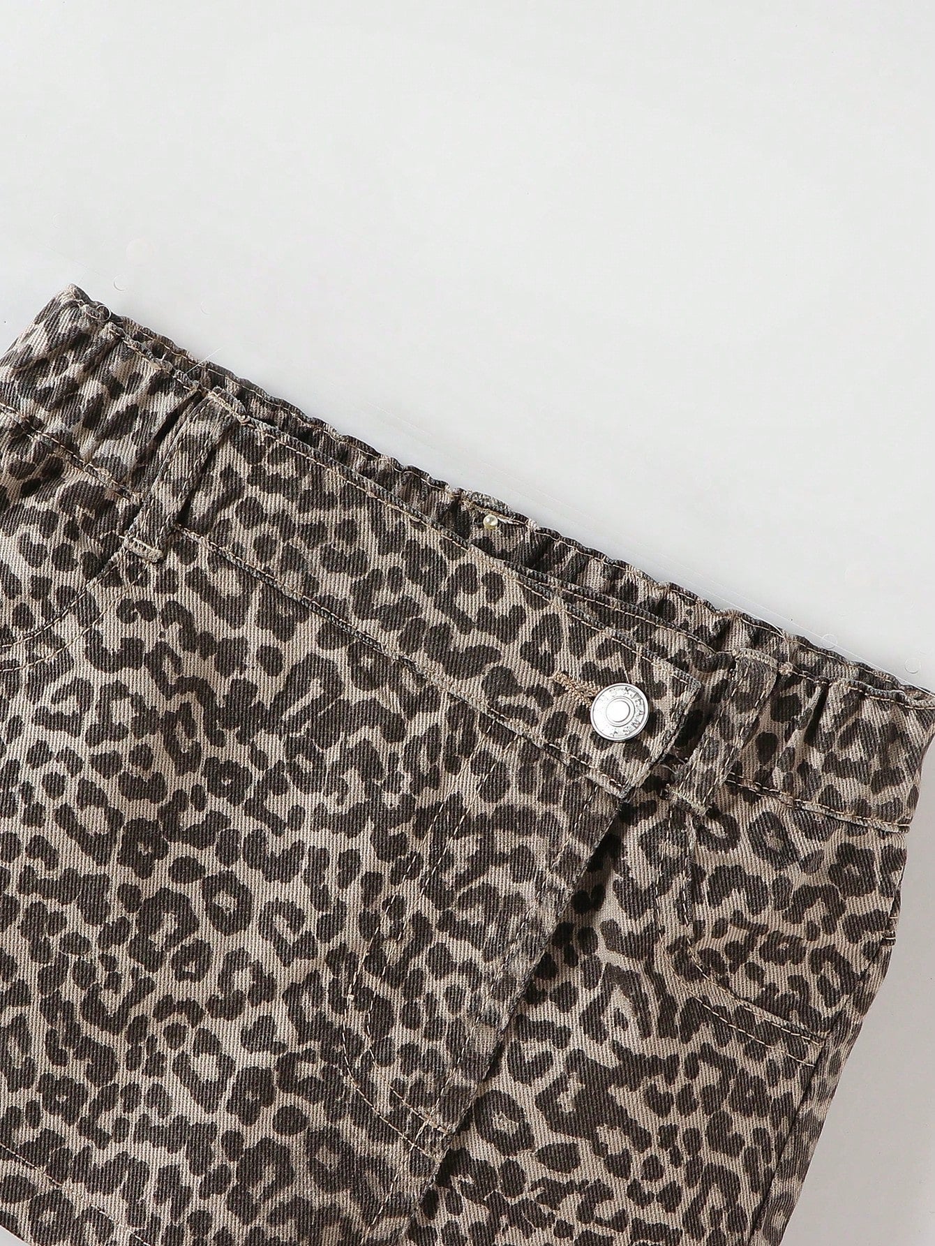 Playful Pals Baby GirlCasual Chic Leopard Print Washed Denim Skirt Shorts, Street Fashion Essential For 2025