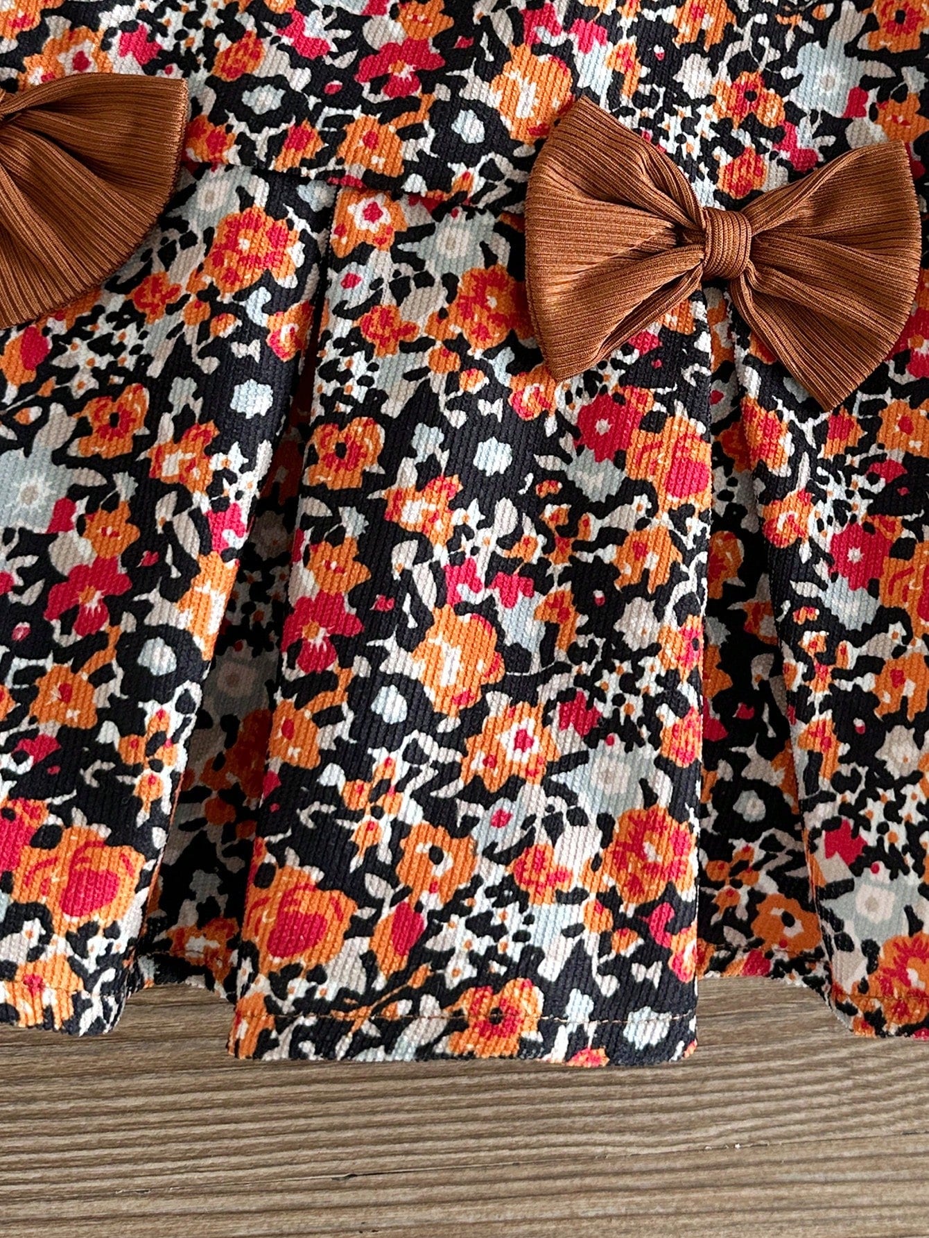 Playful Pals Baby Girls Unisex Infant Toddler 0-3 Years Spring/Autumn Black Elegant Style Crew Neck Pullover Top With Black Bow Knot Decor Coffee Brown Plaid Woven Skirt Set, Elegant Style Casua