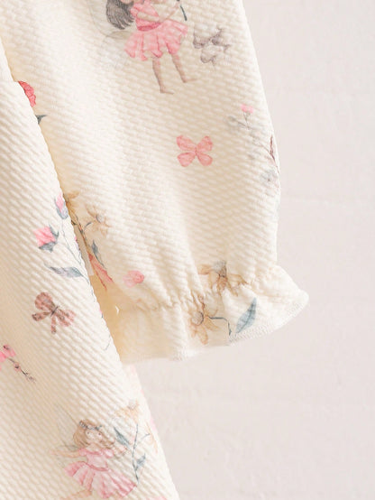 Playful Pals Newborn Baby Girls Cute Ballet Girl Print Casual Daily Dress, Autumn/Winter