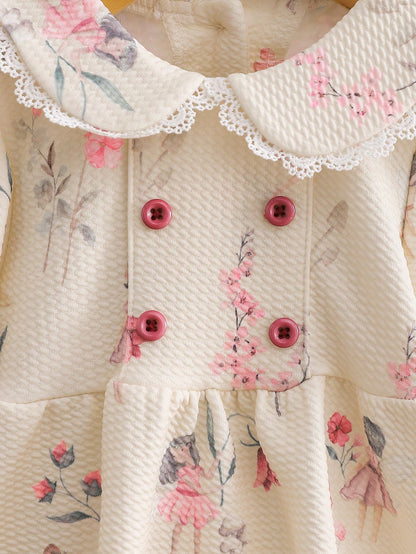 Playful Pals Newborn Baby Girls Cute Ballet Girl Print Casual Daily Dress, Autumn/Winter